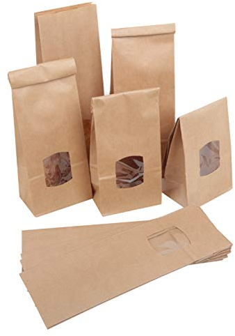 Grand sac papier kraft avec fenêtre, 10 pièces: pochette alimentaire carton, emballage cadeau Noël pâtisserie, sachet confiserie réutilisable, paquet pâtissier, 10,5 x 6,5 x 29 cm