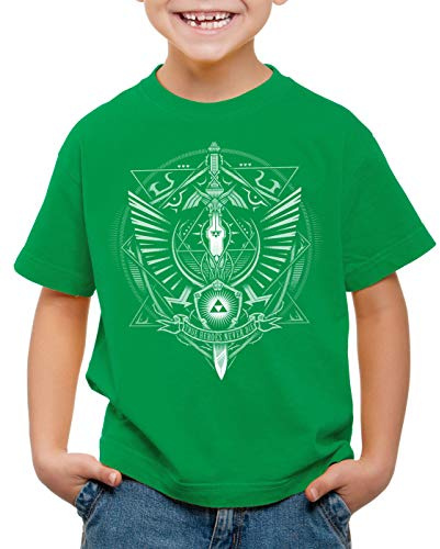 style3 Hyrule Wappen T-Shirt für Kinder link Gamer, Farbe:Grün, Größe:140