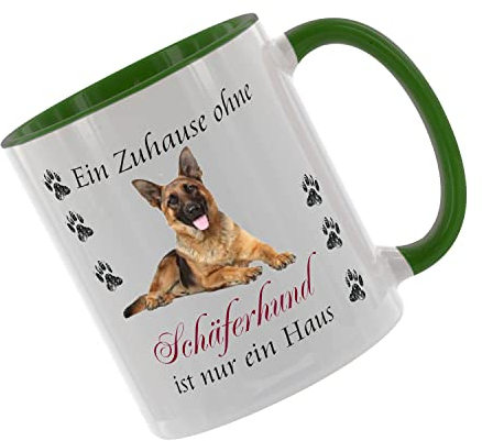 Ein Haus ohne Schäferhund ist nur ein Haus - Kaffeetasse mit Motiv, Tasse mit Druck, auch individuell mit Spruch, Foto, Wunschtext, Wunschname (Grün)