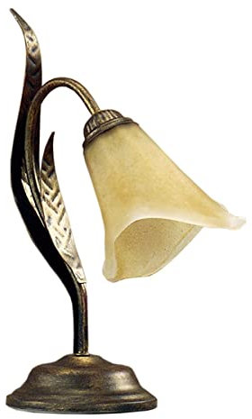 ONLI - Lampe à chevet en métal marron avec nuances dorées et verre ambre en forme de calla