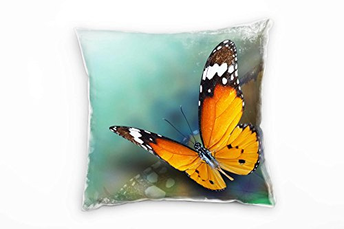 Paul Sinus Art Tiere, Schmetterling, Kleiner Monarch, orange Deko Kissen 40x40cm für Couch Sofa Lounge Zierkissen - Dekoration zum Wohlfühlen