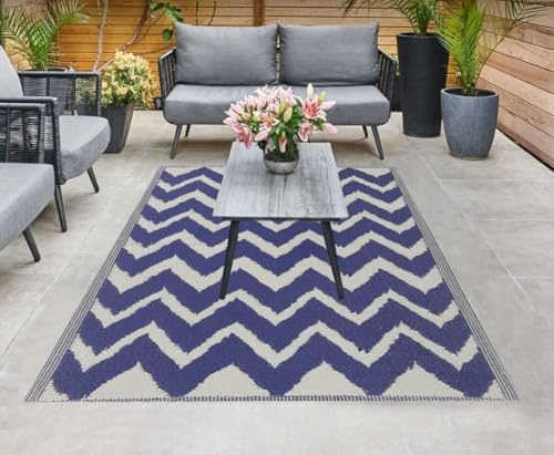 HomeZone Garden Mile Große Outdoor-Teppiche für Terrassen, wasserdichter Gartenteppich, wendbare Matte, leicht, Campingteppich, Outdoor-Bereich, Teppich für Balkon, Veranda, Strand, Grillen, blaues