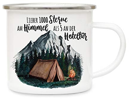 ilka parey wandtattoo-welt Emaille Becher Camping Tasse Zelt campen Wildnis Wald Berge & Spruch Lieber 1000 Sterne am Himmel... Kaffeetasse Geschenk eb415