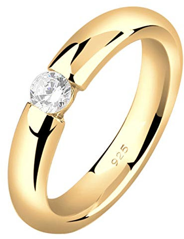 Nenalina Ring Silber 925 Damen Verlobungsring vergoldet Silberring Gold Damenring mit 4 mm weißem Cubic Zirkonia