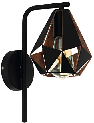 EGLO Wandlampe Carlton 4, 1 flammige Vintage Wandleuchte, Material: Stahl, Farbe: Schwarz, kupferfarben-antik, Fassung: E27