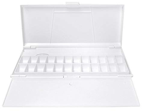 HEEPDD Paleta de Pintura de Acuarela, Caja de Paleta Plegable de Plástico Rectangular, 24 Rejillas, Portátil, Blanco