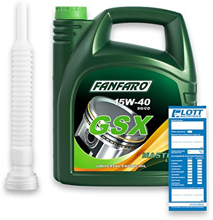 FANFARO 5L 15W-40 Motoröl GSX - API SG/CD - Hochwertiges Mineralöl - Benzin- und Dieselmotoren + Öl Ablassschlauch