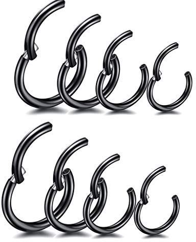 8 Stk 6/8/10/12mm 16G Edelstahl Nasenring schwarz Damen Herren Septum Clicker Ring Nasenring Set Ohr Lippen Nasenpiercing Lippenpiercing Knorpel Creolen für Männer Frauen