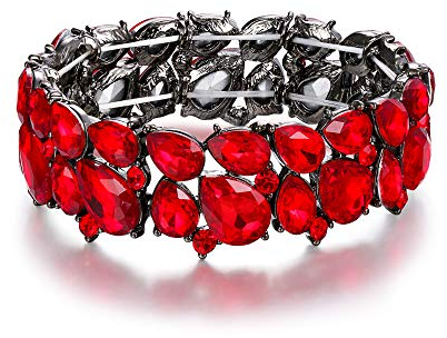 EVER FAITH Armband Damen Hochzeitsfeier Schmuck Österreichisch Kristall 2 Schicht Armkette für Braut Rot Schwarz-Ton
