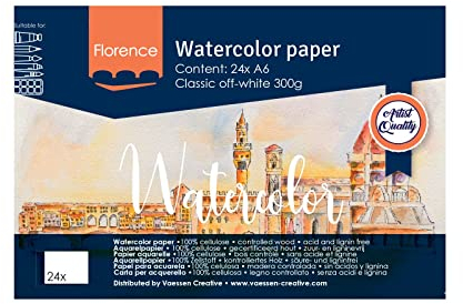 Florence Aquarellpapier Feine Textur - Zeichenblock für Aquarellfarben A6 - Beige - Malblock für Wasserfarben - Künstlerbedarf und Scrabooking - 300 gsm