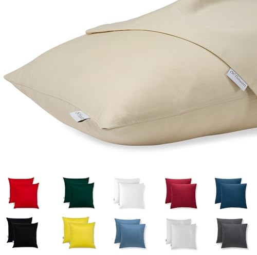 Kissenbezug 50x50 Baumwolle Premium Satin 2er Set Kissenhülle Deko für Kissen Sofa/Bett Stoff Superweicher Resistent Hypoallergen Anti-Milben Kopfkissenbezug mit Verdecktem Zip Voll Waschbar