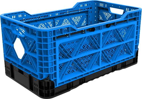 FairFox große Klappbox faltbar & ULTRA STABIL aus 50% Recycle-Plastik - Rohöl-Ersparnis: 3 L I Klappkiste mit 10 Jahren Garantie [BLAU, 90 L]