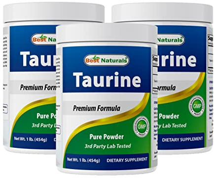 Best Naturals 100% Pure Taurine Powder Free Form - Taurine 1000mg per Serving - 1 Lb (454 gm) (1 LB (Pack of 3))