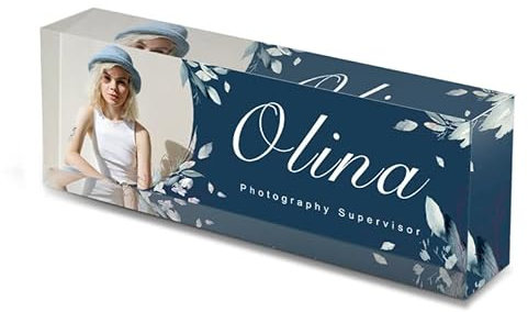 Bivei Placa de nombre de acrílico personalizada para escritorio Placas de nombre de escritorio personalizadas con nombre y título, decoraciones de escritorio para mujeres Decoración de oficina