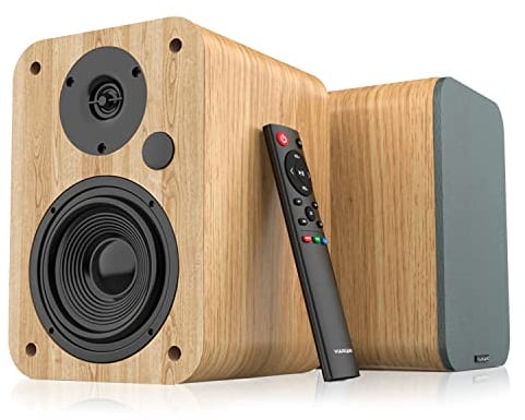 VULKKANO A4 Altavoces Autoamplificados con Woofer de 4, Bluetooth 5.0, Optica, RCA, Coaxial, USB, Monitores de Estudio con Diseño Elegante, Color Marron