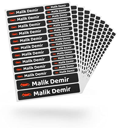 200 Stück (Schwarz) personalisierte Bügeletiketten/Namensaufkleber für Kleidung/Wäscheetiketten 3 Größen im Set-Bögen/bis 90 Grad/zum Aufbügeln für Kindergarten Kita Schule