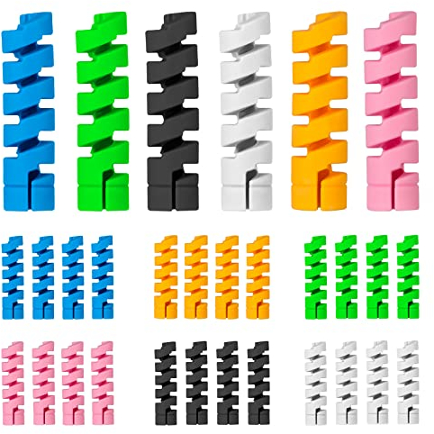 SAVITA 30 Pezzi Salvacavo Caricabatterie, Flessibile Protezione per Cavi Silicone Proteggi Cavi Proteggicavo in Gomma Proteggi Cavi a Spirale Cable Saver per Telefoni Laptop Cavi Dati (6 Colori)