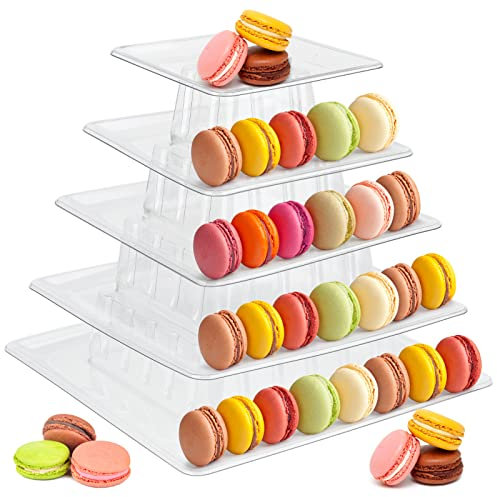 Tigerkinwit Macaron Turm Ständer 5 Stöckig Tortenständer Quadrat Makronen Display Rack Transparenter Cupcake Halter StäNder für Tortenplatte Geburtstag Party Hochzeit Dessert Gebäck