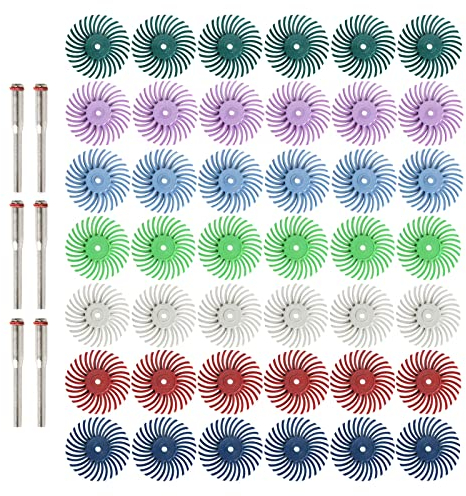 50pcs 1 Radial Bristle Discs Set with 3mm Shank for Dremel Rotary Tools Detail Sanding Disc for Jewelry Wood Metal Polishing Bristle Wheel with Grit
