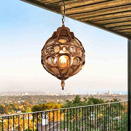 Bronze Hängelleuchte Retro E27 Außenlampe Terrassenlampe Aluminium/Glas Rustikal Pendellampe Wasserdichter Hängelampe Deckenleuchte Kugel Glasschirm Laterne für Garten Pavillon Outdoor Hof Balkon