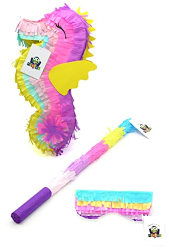 Nislai Seepferdchen Pinata Set | Für Geburtstag Party | Mädchen Geschenk | Deko | (Mini) 40x20x10 cm Inkl. Stock und Maske