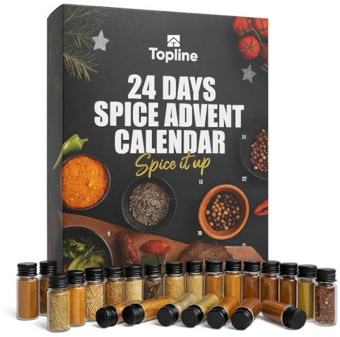 Topline Spice Advent Calendar 2026-24 Seasoning Mixed Herbs and Spices Advent Calendar for Chefs, Foodies, Men & Women – 24 Jars of Herbs Culinary Christmas Hamper Gift - Xmas Countdown Present