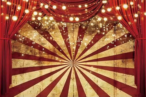 Renaiss 3x2m Cirque Spectacle Toile de Fond Carnaval Rayures Rouges Rideau Paillettes Lumières Photographie Fond Bébé Douche Fête d'anniversaire Décor Enfants Portrait Photo Props Vinyle