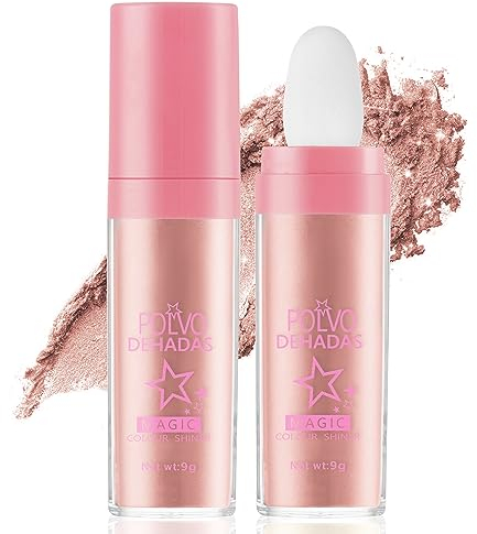 AOOWU Highlight Poudre Tapotante, Bâton de poudre à tapoter Highlight, Shimmer Visage et Corps Surligneur Poudre Stick, Highlighter Crème Miroitement Contour Stick Maquillage Beauté 02# Rose