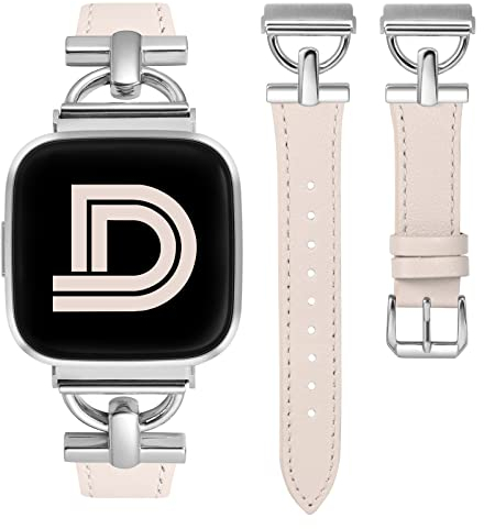 Wearlizer Armband Kompatibel mit Fitbit Versa 2, Leder Versa Armbänder für Damen, Dressy Slim Lederband Armband mit D-Form Metallschließe für Versa/Versa 2/Versa Lite/Versa SE Smart Watch