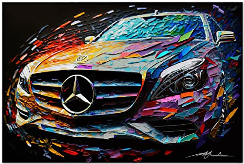 Printonia Wand Bild 120x80cm Mercedes-Benz AMG auf Leinwand Pop Art Auto Bilder Deko Dekoration Wandbild Kunstdruck
