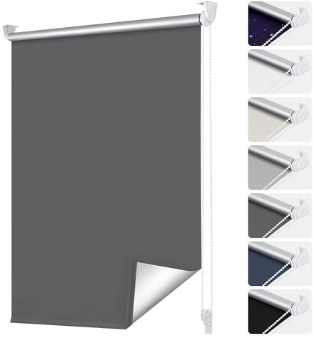 smartdemo Verdunklungsrollo ohne Bohren & mit Bohren, Klemmrollo Fensterrollo Dunkelgrau 100x130cm(BxH), Thermorollo Sichtschutz und Sonnenchutz, Klemmrollo rollos für Fenster & Tür