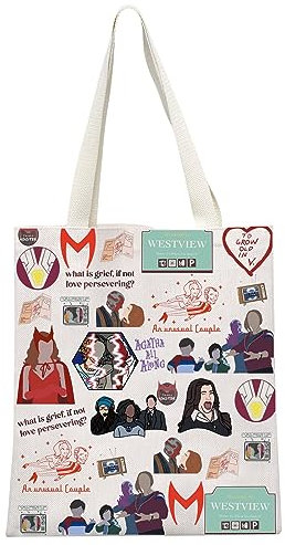 JTOUK Superhelden-Liebhaber, Geschenk Wanda und Vision inspirierte Canvas-Tragetasche für Fandom-Fans, Wan Pattern Tote EU, 13.78 inch x 14.96 inch, Large
