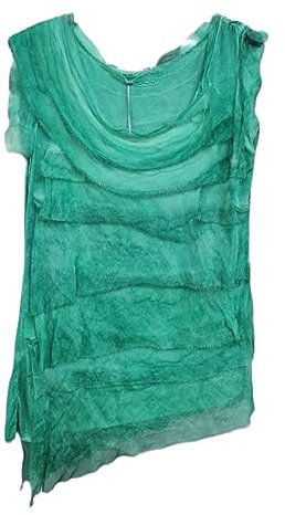 Chemisier sans manches pour femme - Style italien - Lagenlook - Rabat à volants déchiquetés - Col rond - Look uni - 36-44 - Vacances, vert bouteille, taille unique