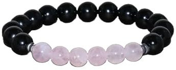 WORLD WIDE GEMS Natural Rose Quartz and Black Tourmaline Gemstone round 7mm smooth 7inch Beads Stretchble bracelet crystal healing energy stone bracelet for Women & Men Adjustable Size