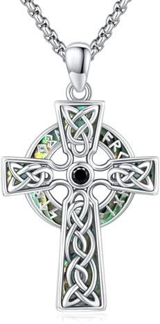 MEDWISE Keltisches Halskette 925 Sterling Silber ViKing Kreuz Kette Kreuz Abalone Muschel Anhänger Wikinger Keltisches Kette Keltisches Anhänger Amulett Schmuck für Herren Jungen Sohn Damen