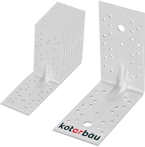 KOTARBAU® 12er Set Winkelverbinder - 150 x 150 x 80 mm - verzinkter Stahl - mit Sicke - Metallwinkel 90 Grad - Silber - Holzverbinder - Schwerlastwinkel - Holzwinkelverbinder