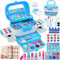 Hollyhi 58Pcs Wirklich Kinderschminke Set, Sicher Waschbar Schminkkoffer Mädchen Schminke Spielzeug, Geburtstag Weihnachten Kinder Make Up Set Mädchen Geschenke 3 4 5 6 7 8 9 10 11 12 Jahre (Blua)