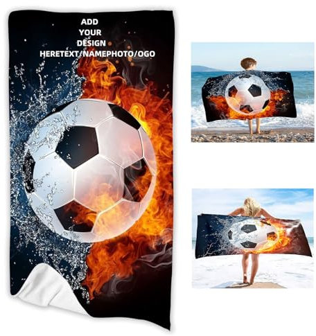 FABTOP Personalisiert Fußball Strandtuch Mit Namen, Personalisiertes Strandtuch 70x140cm Fußball Handtuch Mit Namen Badetuch Für Jungen, Strand, Camping (1,60 x 120 cm)