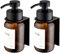 2 Pack Glass Soap Dispenser with Wall Mount, Self-Adhesive, Stainless Steel Pump Dispenser for Liquid Soap, No Drilling Required, 250 ml (Amber/Black)