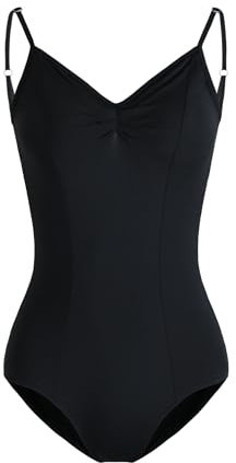 HROYL Damen Ballettanzug V-Ausschnitt Camisole Gymnastik Trikot Ballett Body mit Spaghettiträgern, Schwarz,M
