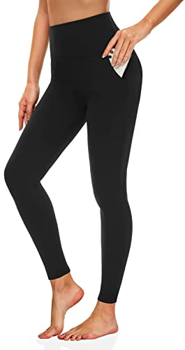 FuelMeFoot Leggings Damen High Waist Blickdicht Leggins mit Bauchkontrolle Slim Fit Angenehm Weiche Elastische Sportleggings 1 Pack-01-Schwarz mit Taschen L/XL