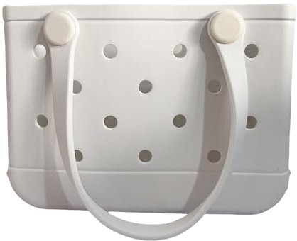 GBB Gummi-Tragetasche, kleine Strandtasche, wasserdicht, Outdoor-Tragetasche, waschbar, tragbar, Reisetasche, offene Handtasche für den täglichen Gebrauch, Weiss/opulenter Garten, Small