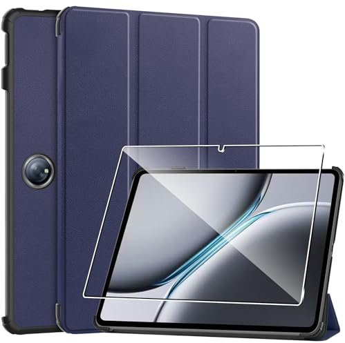 Rojeuinn Hülle für Oneplus Pad 2 12.1'' 2024 Tablette Case Cover+1 Stücks Schutzglas Schutzfolie, Ultra Schlank Superleicht Dreifach Falt Klapp Schutzhülle Case mit Auto Schlaf/Wach Funktion-Blau