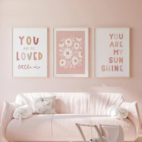 Youihom 3 Bilder Kinderzimmer Mädchen Boho Rose Poster Babyzimmer 30x40 Wandbilder Kinder Blumen Zitate Wandposter Leinwand ohne Rahmen