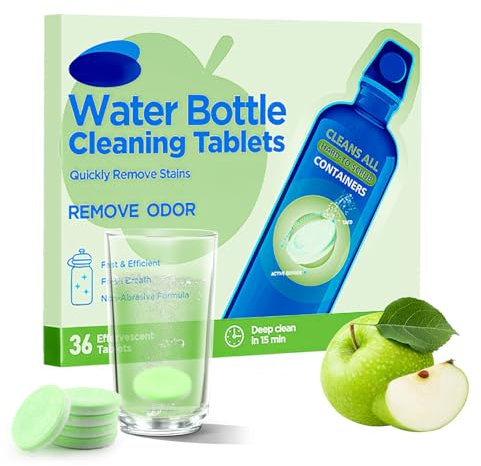 36 Pièces Tablettes de Nettoyage pour Bouteilles d'Eau, Effervescents Nettoyants pour Bouteilles et Récipients, Élimine Odeurs, Convient à l'Acier Inoxydable/Plastique/Verre et Céramique
