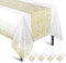 Lonsien Weiß Gold Party Tischdecke Einweg 4 Stück Tischdecke Bierzeltgarnitur 137 x 274 cm Wasserdicht Plastik Rechteckig Tischtuch Geeignet für Hochzeit, Weihnachten, Abschlussfeier,Geburtstag