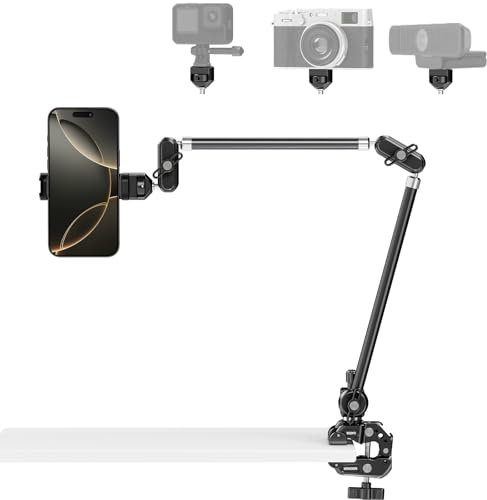 Neewer 30 Articulating Magic Arm with Super Clamp, Overhead Camera Desk Mount with 1/4 3/8 Threads for ARRI, Cold Shoe & Holder Compatible with DSLR Action Camera Video Light, UA056