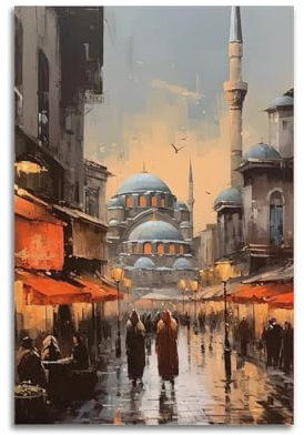 ZXJYMX Landschaftsposter, Ölgemälde, Istanbul-Poster, dekoratives Gemälde, Leinwand, Wandposter und Kunstdruck, moderne Familienschlafzimmer-Dekoration, Poster, 50 x 75 cm