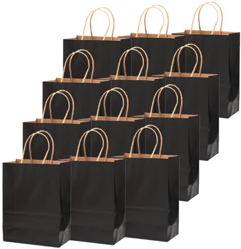 Gcardist Medium 16Pcs Krafttaschen mit Griffen 27x21x11cm Geschenktaschen Schwarz Senior Farbe Taschen Mehrfachverwendung (mittlere Größe, 7.6x4.75x10.5 inch)