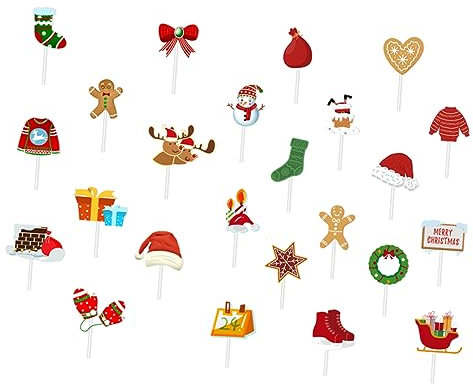 KITANDOVE 24er-Pack Weihnachtskuchendekorationen Cupcake-Picks Mit Weihnachtsmotiven Für Geburtstagsfeiern